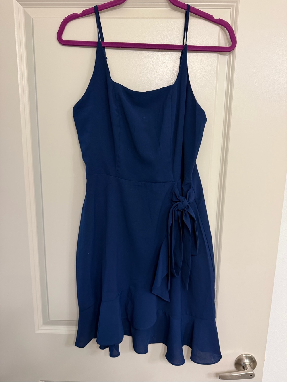 Navy Blue Spaghetti Strap Mini Dress with Side Tie